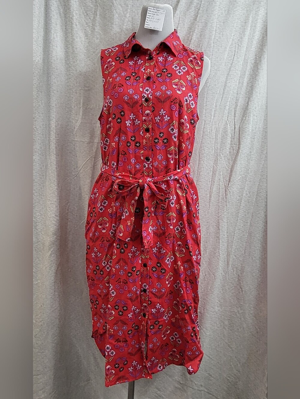 Ann Taylor Floral Linen Blend Sleeveless Shift Dress Red Purple Tie Size M New - Picture 1 of 12
